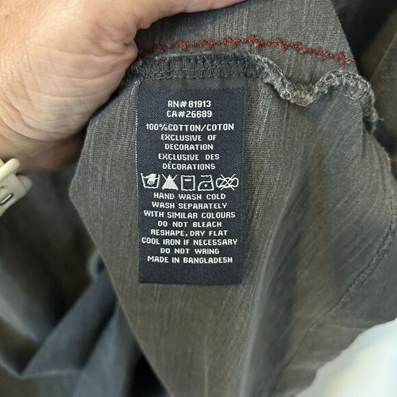 Robert Graham Jeans Shirt Mens 3XL Gray V Neck Pocket Distressed Stitch Cotton - Picture 8 of 12